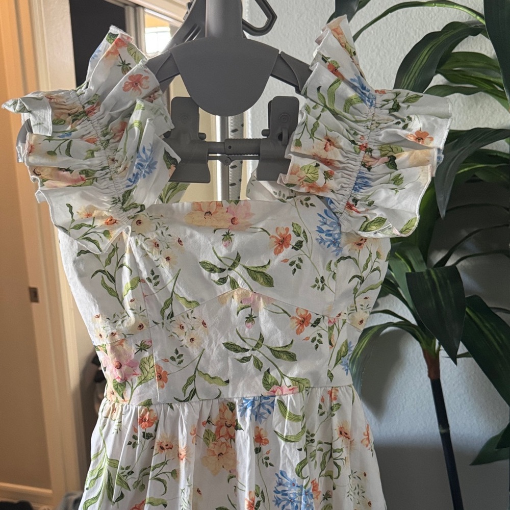 Wayf Floral Ruffle Maxi Dress - White, Green, Blue, Pink, Orange